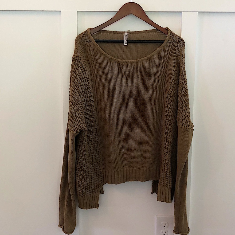 S/M Olive green/lighter brown wide neck sweater